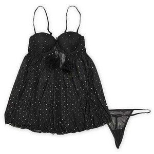 Womens Chemise & Thong Black Sequin Small Lingerie Passion Forever Babydoll Set